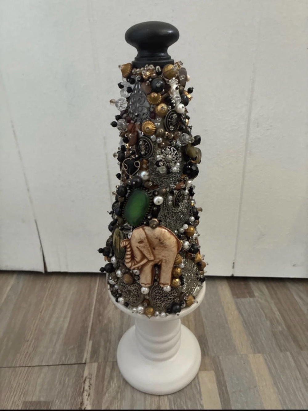 Decorative Beaded Accent Tree in Black, Gold, Green and Cream